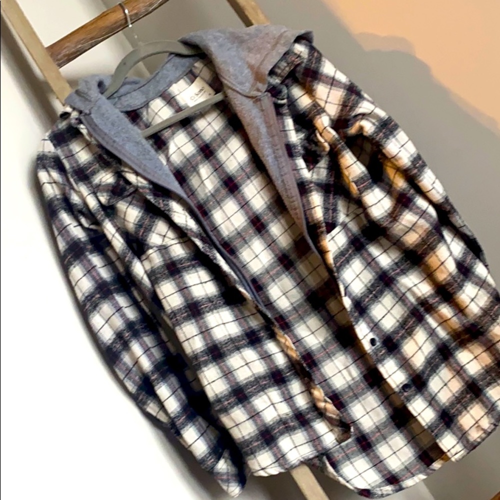 Zip Up And Button Down Flannel With Gray Hood - image 1